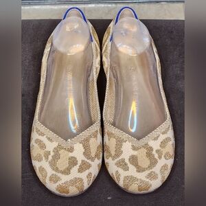Rothy's Shimmer Cat Gold Leopard Print Women's Flats SiE 10.5 W